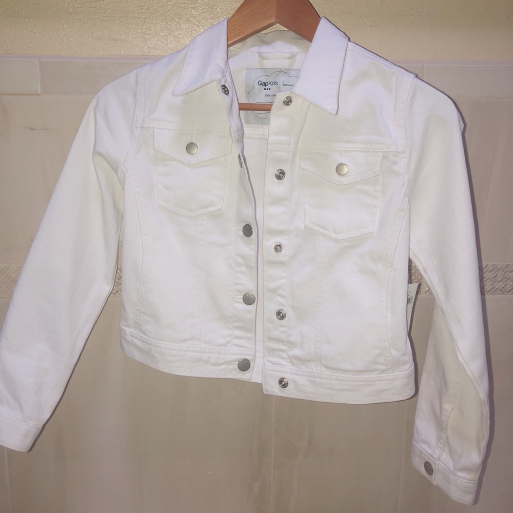 NWT GAP Kids Cropped White Denim Jacket - Size L